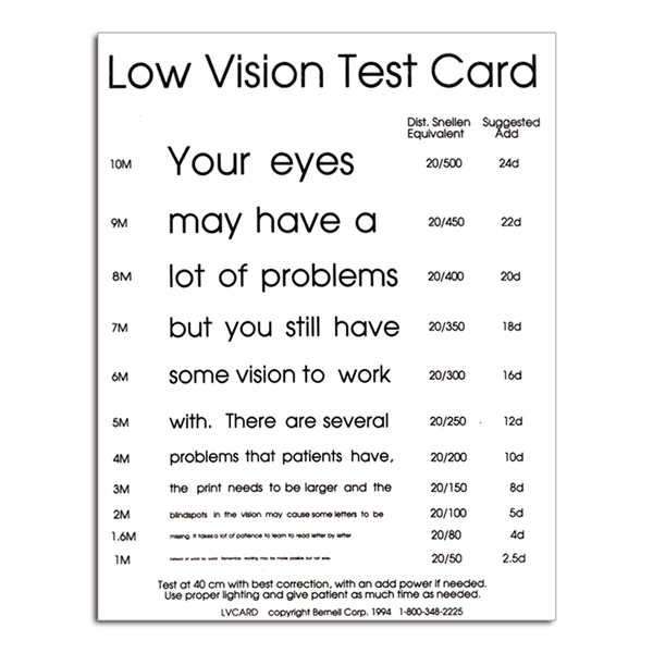Low Vision Test Card - Ophthalmic Singapore